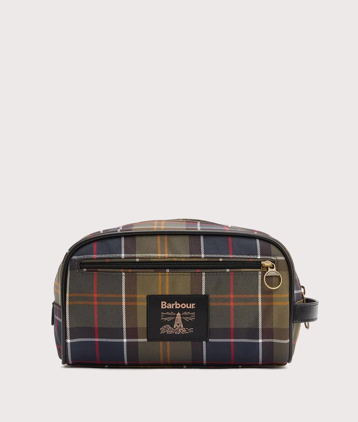 Barbour Lifestyle Tartan Washbag in Classic and Beacon at EQVVS Menswear. Front shot.