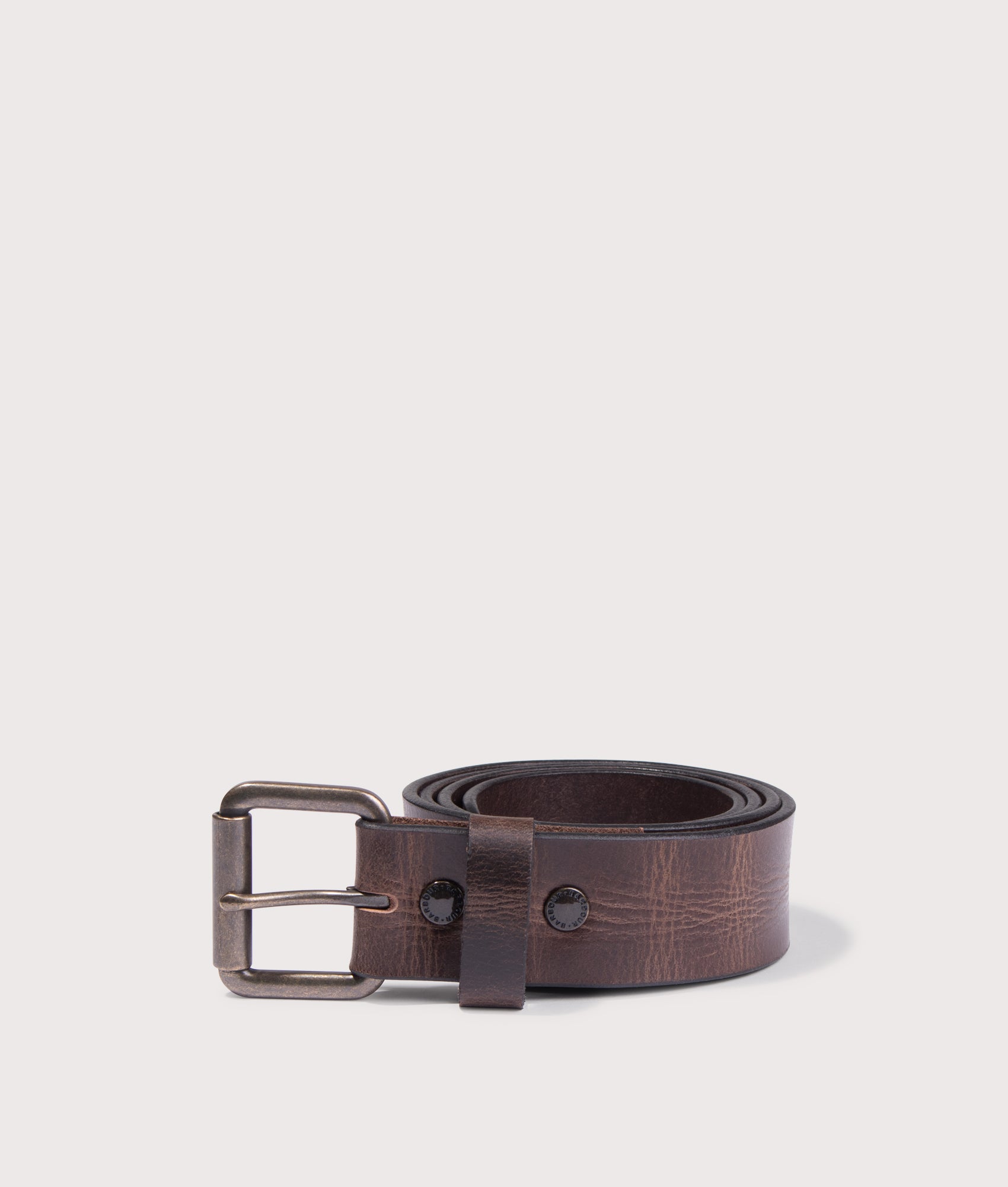 Deveron Leather Belt in Brown | Barbour Lifestyle | EQVVS | Rolled up shot