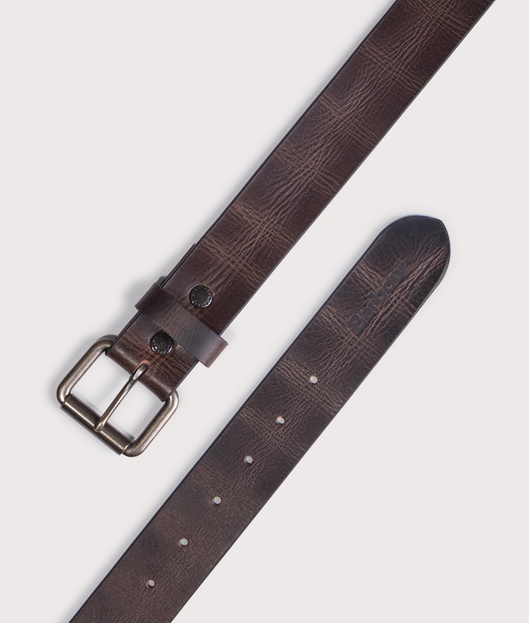 Deveron Leather Belt in Brown | Barbour Lifestyle | EQVVS | Open shot