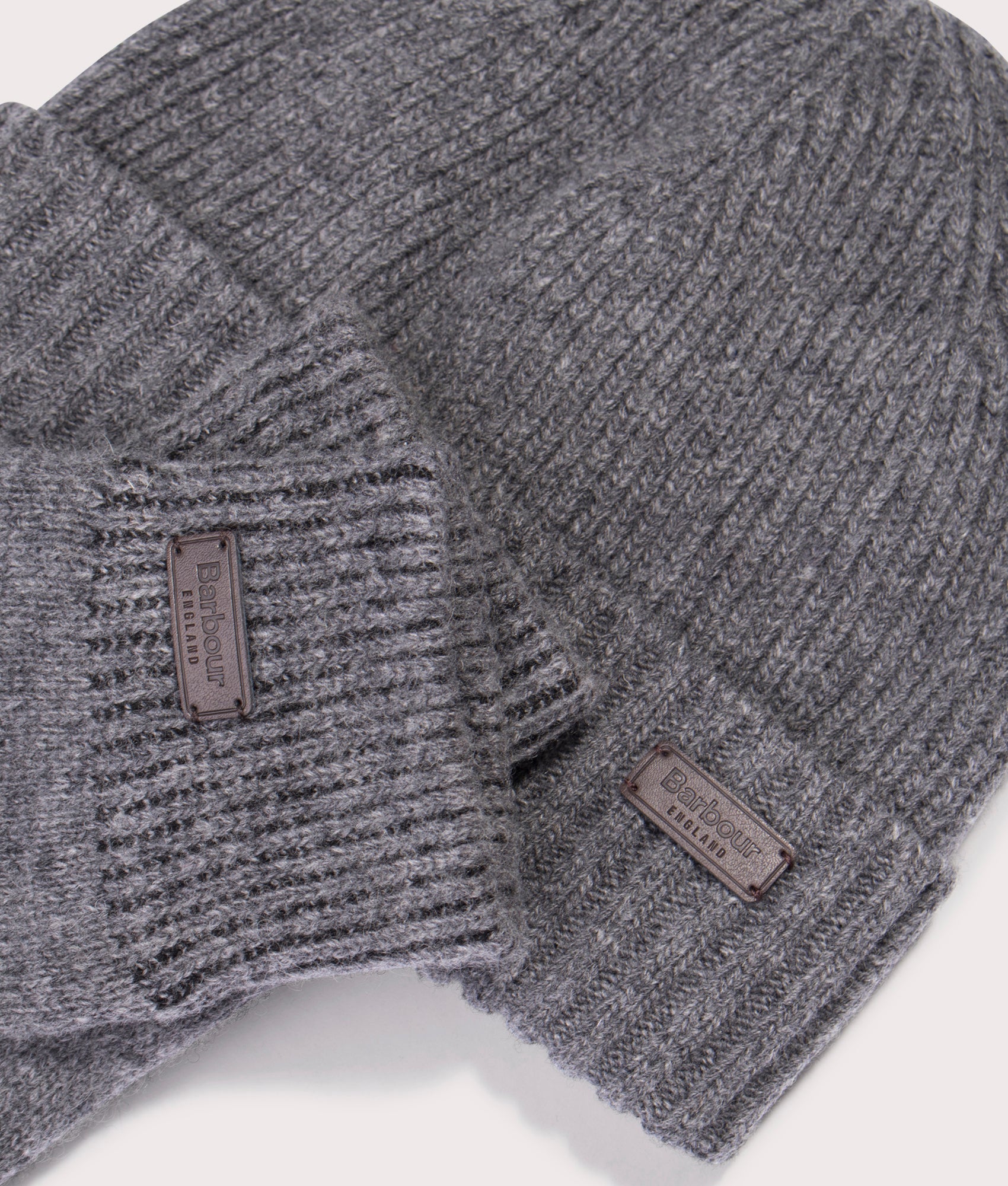 Carlton Beanie and Gloves Gift Set in Grey | Barbour Lifestyle | EQVVS | Detail shot 