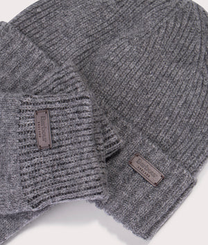 Carlton Beanie and Gloves Gift Set in Grey | Barbour Lifestyle | EQVVS | Detail shot 