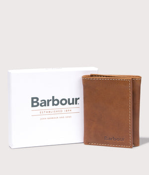 Bywell Leather Bi Fold Wallet by Barbour in Heritage Brown. Shot by EQVVS. Front shot.