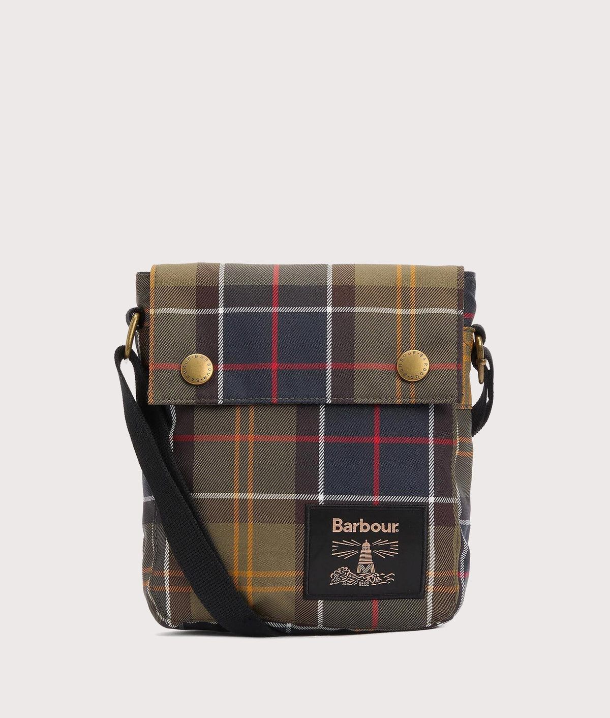 Barbour lifestyle Torridon Tartan Flight Crossbody Bag in Classic Tartan at EQVVS Menswear. Front shot.