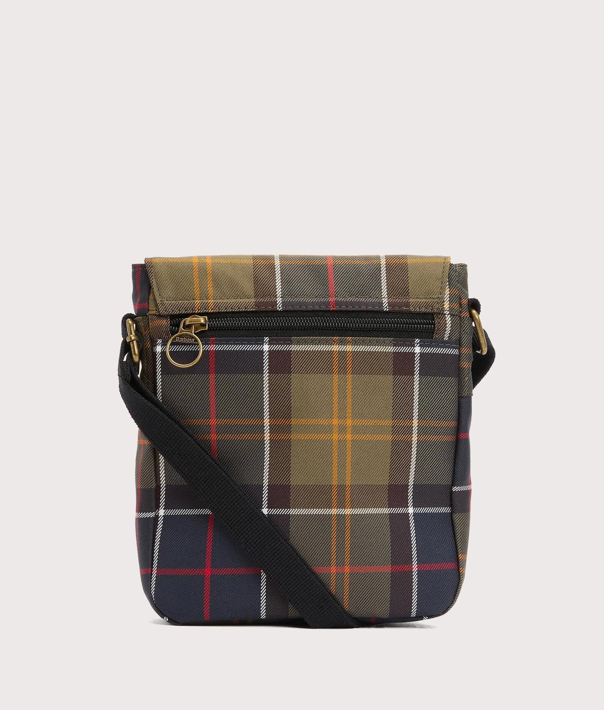 Barbour lifestyle Torridon Tartan Flight Crossbody Bag in Classic Tartan at EQVVS Menswear. Back shot.