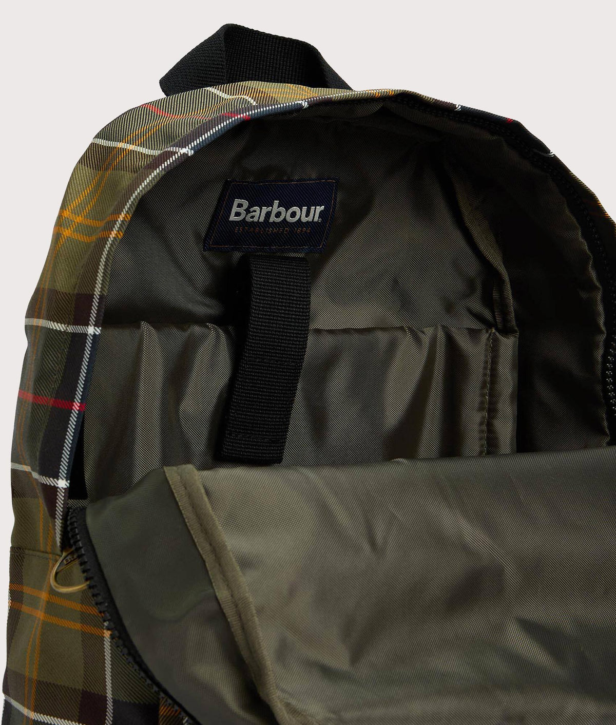 Barbour Lifestyle Torridon Tartan Backpack  in Classic Tartan at EQVVS Menswear. Detail shot.