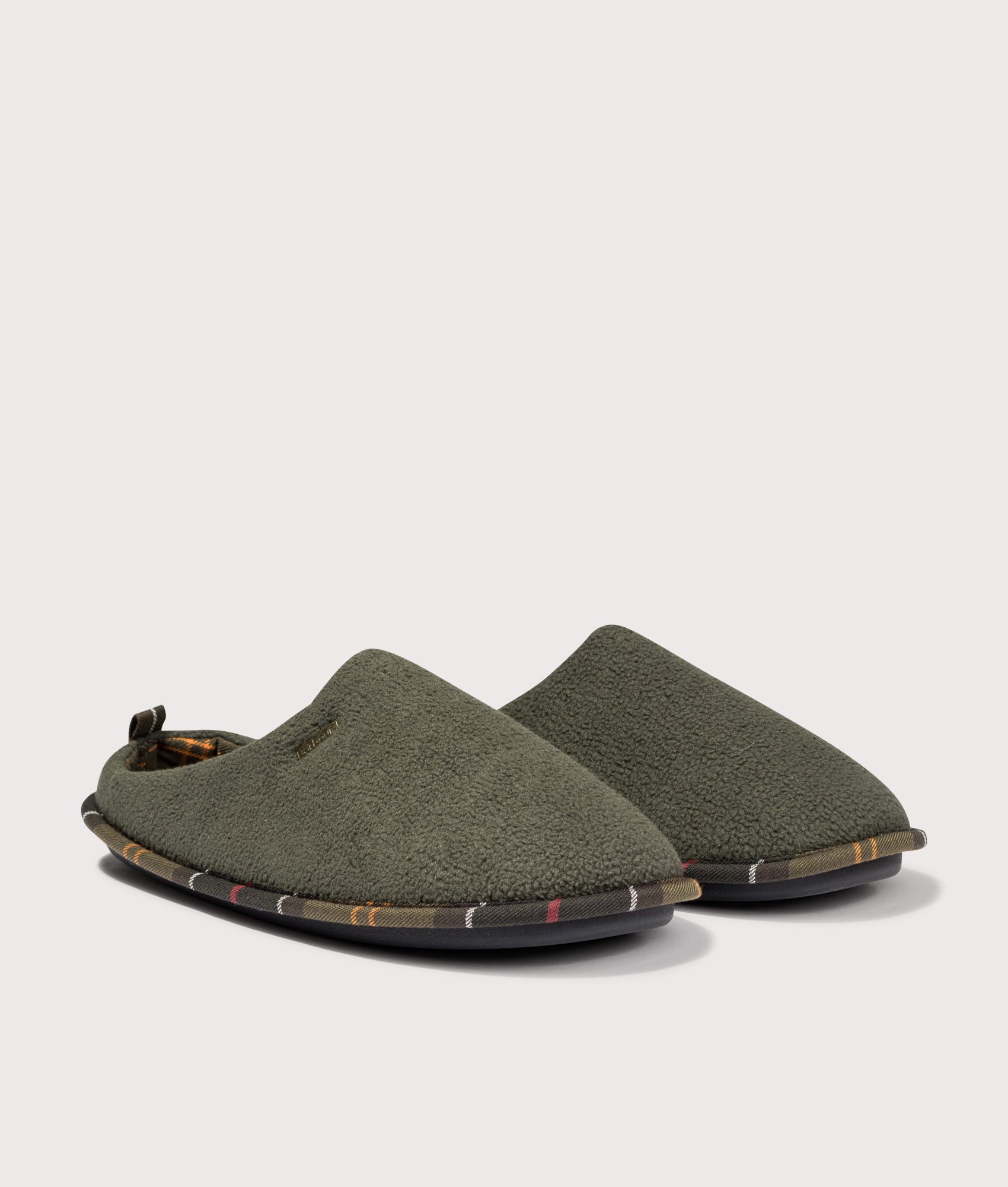 Hexham Slippers in Olive | Leather | Barbour Lifestyle | EQVVS | Front angle shot 