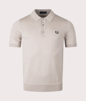 Fred Perry Classic Knitted Polo Shirt Front Shot at EQVVS in Dark Oatmeal Beige 