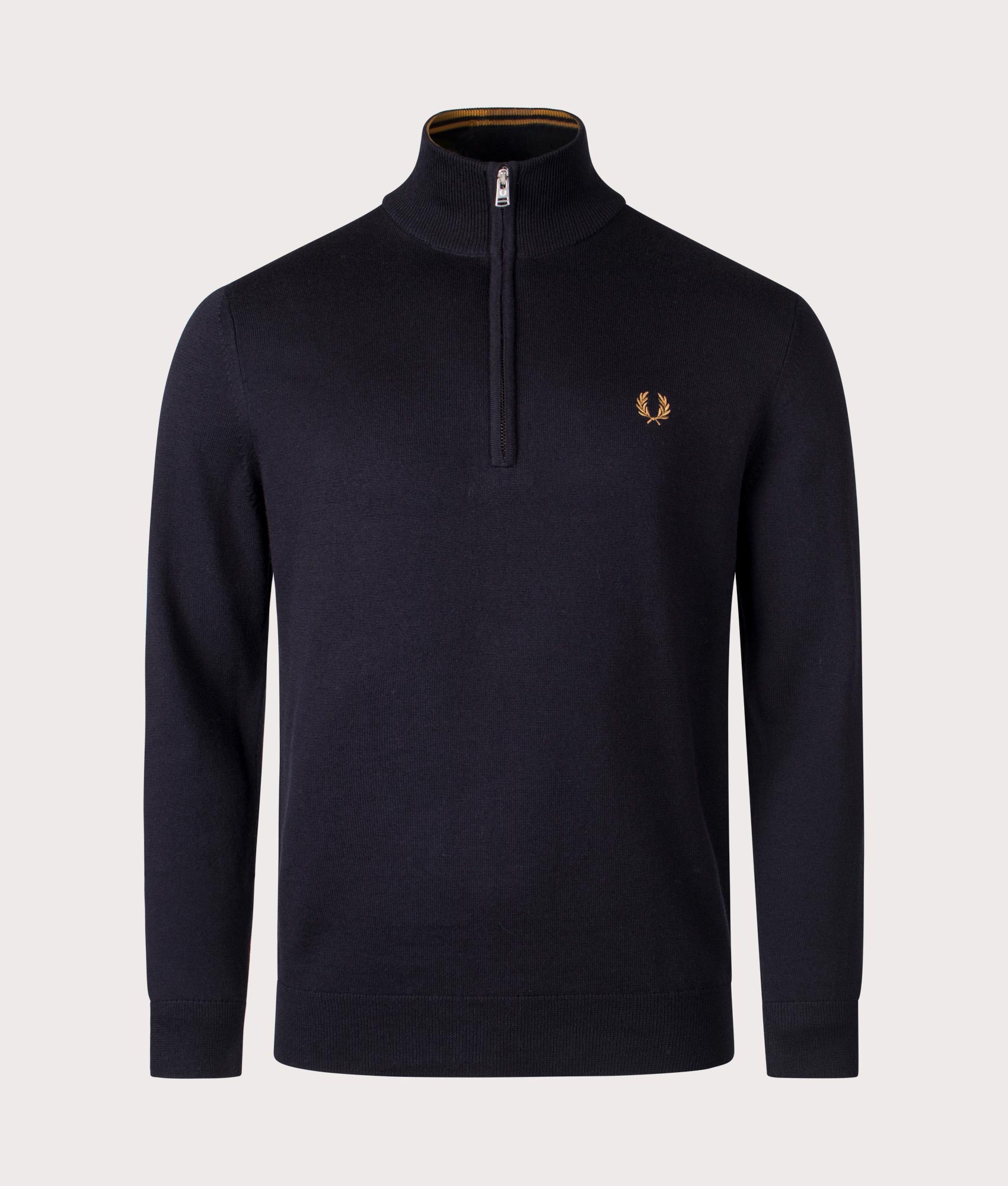 Classic Quarter Zip Jumper in Navy by Fred Perry. EQVVS Menswear Front shot. 
