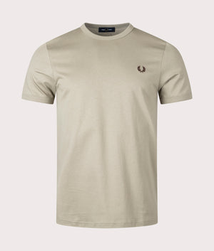 Fred Perry Ringer T-Shirt Warm Grey/Carrignton Road Brick Front Shot EQVVS