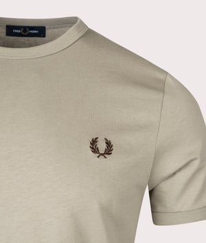 Fred Perry Ringer T-Shirt Warm Grey/Carrignton Road Brick Detail Shot EQVVS