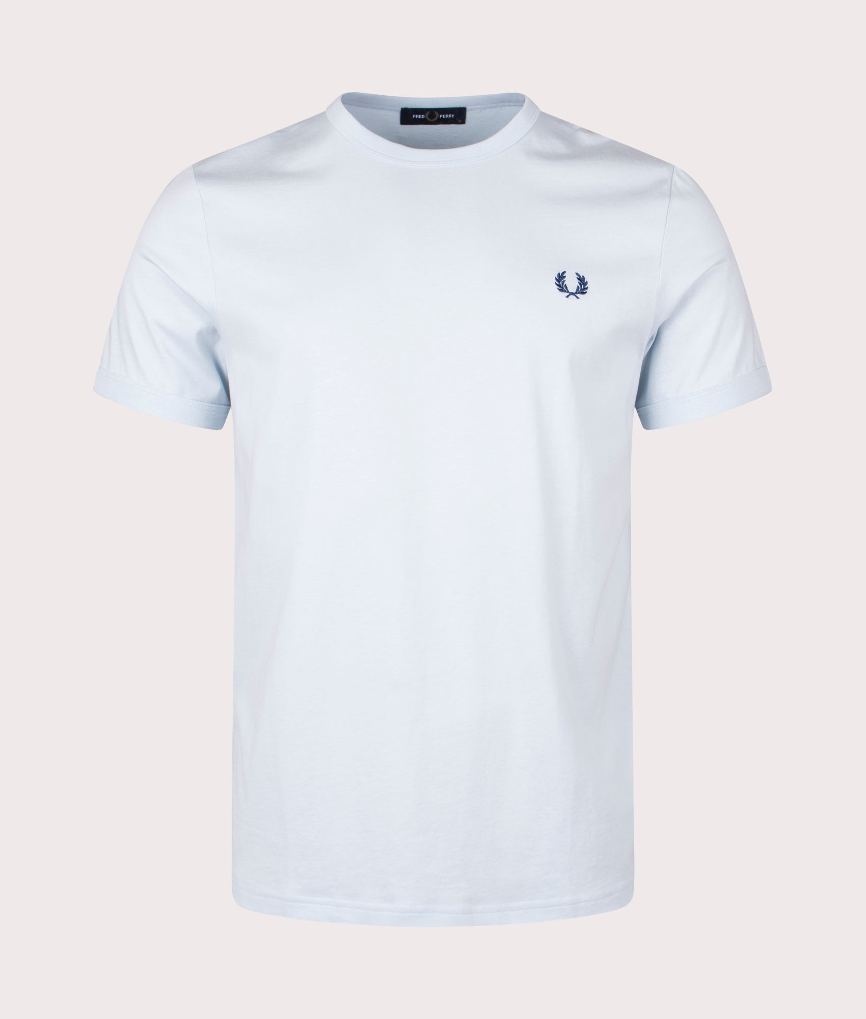 Ringer T-Shirt in Light Ice/Midnight Blue by Fred Perry. EQVVS Front Angle Shot.