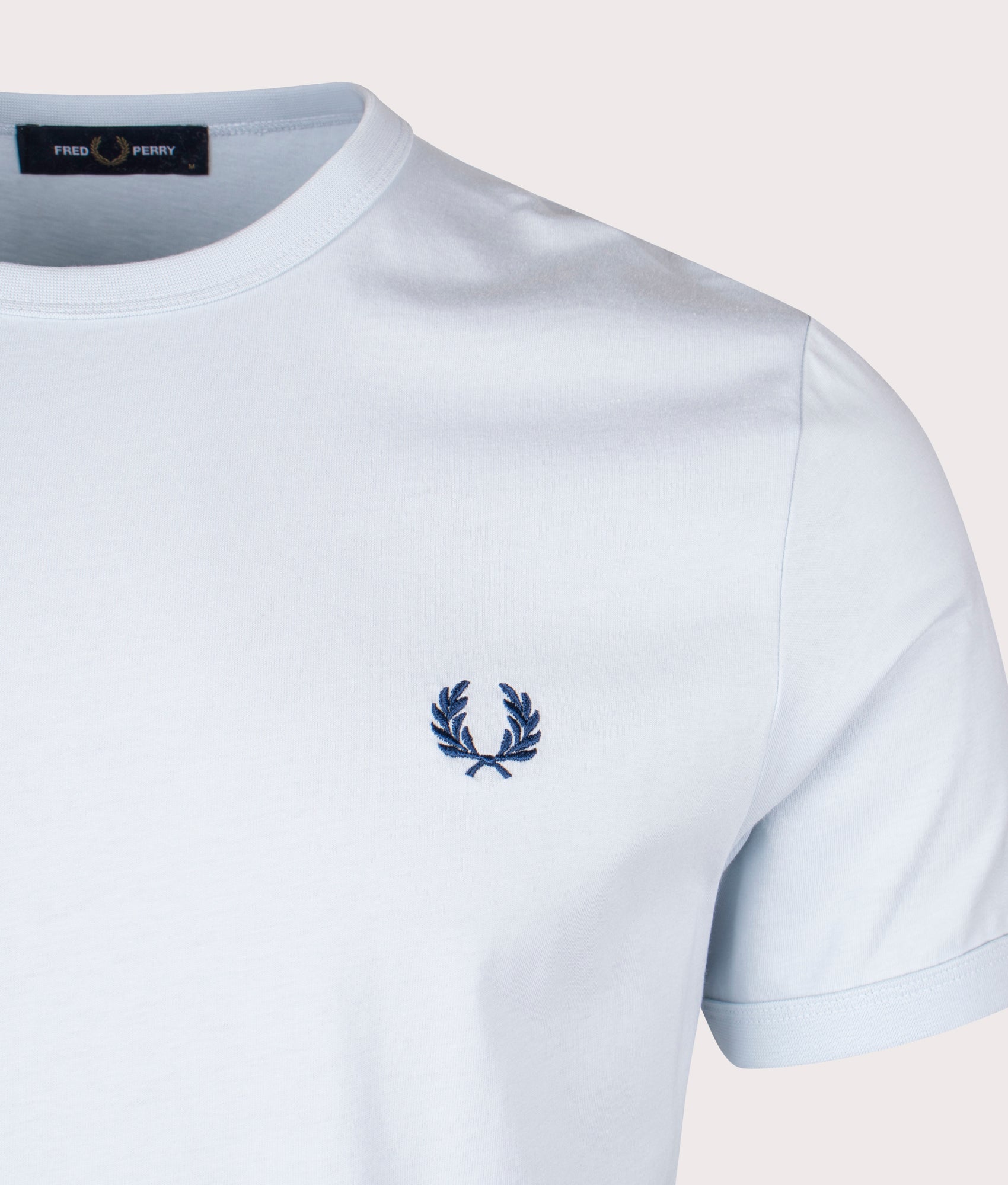 Ringer T-Shirt in Light Ice/Midnight Blue by Fred Perry. EQVVS Detail Shot.