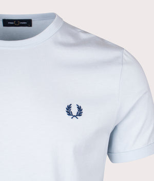 Ringer T-Shirt in Light Ice/Midnight Blue by Fred Perry. EQVVS Detail Shot.