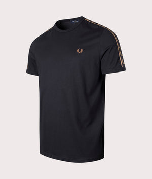 Contrast Tape Ringer T-Shirt in Black Warm Stone by Fred Perry. EQVVS Side Angle Shot.