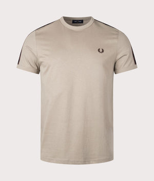 Contrast Tape Ringer T-Shirt in Warm Grey Brick by Fred Perry. EQVVS Front Angle Shot.