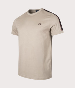 Contrast Tape Ringer T-Shirt in Warm Grey Brick by Fred Perry. EQVVS Side Angle Shot.