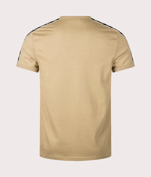 Contrast Tape Ringer T-Shirt in Warm Stone Oatmeal by Fred Perry. EQVVS Back Angle Shot.