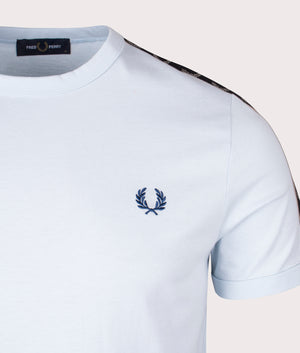 Contrast Tape Ringer T-Shirt in Light Ice/Warm Grey by Fred Perry. EQVVS Detail Shot.