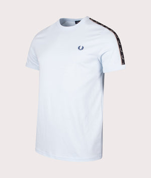 Contrast Tape Ringer T-Shirt in Light Ice/Warm Grey by Fred Perry. EQVVS Side Angle Shot.