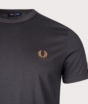 Contrast Tape Ringer T-Shirt in Anthracite by Fred Perry. EQVVS front detail shot