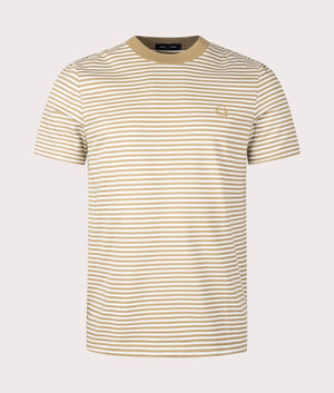 Fred Perry Fine Stripe Heavy Weight T-Shirt Snow White and White Stone Front Shot EQVVS