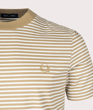 Fred Perry Fine Stripe Heavy Weight T-Shirt Snow White and White Stone Detail Shot EQVVS