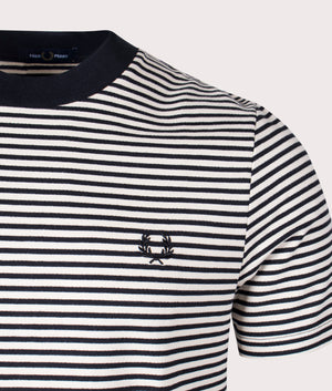 Fred Perry Fine Stripe Heavy Weight T-Shirt Black and Oatmeal Detail Shot at EQVVS