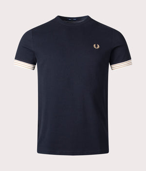 Fred Perry Striped Cuff T-Shirt Black Front Shot EQVVS 