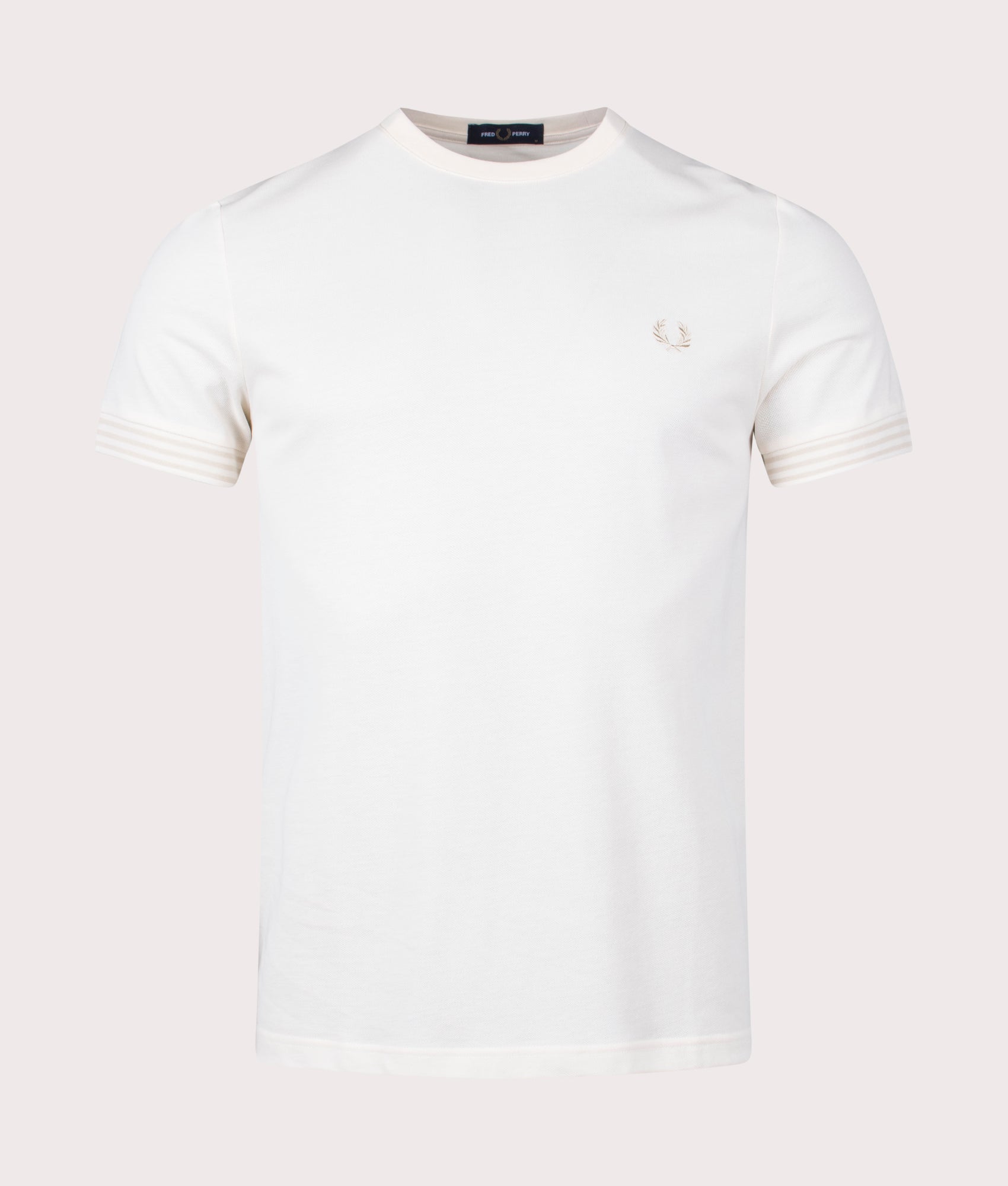 Fred Perry Striped Cuff T-Shirt Ecru Front Shot EQVVS