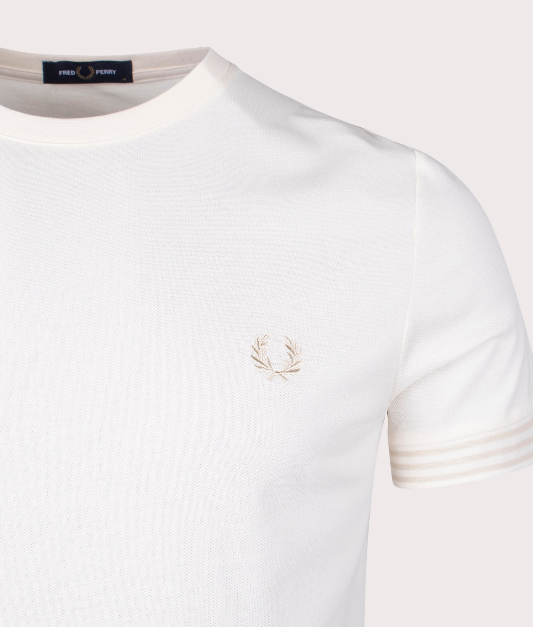 Fred Perry Striped Cuff T-Shirt Ecru Detail Shot EQVVS