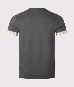 Fred Perry Striped Cuff T-Shirt Field Green Back Shot Shot at EQVVS