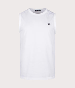Crew Neck Vest in White by Fred Perry. EQVVS Front Angle Shot.