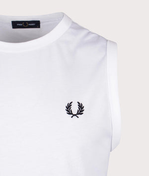 Crew Neck Vest in White by Fred Perry. EQVVS Detail Shot.