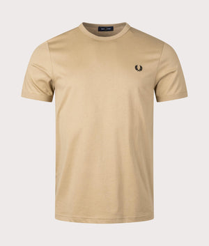 Fred Perry Ringer T-Shirt Warm Stone/Black Front Shots at EQVVS