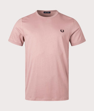 Ringer T-Shirt in Dark Pink Black by Fred Perry. EQVVS Front Angle Shot.