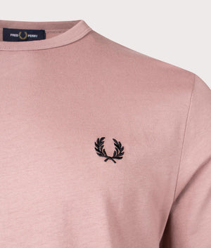 Ringer T-Shirt in Dark Pink Black by Fred Perry. EQVVS Detail Shot.