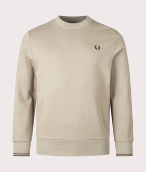 Crew Neck Sweatshirt in Warm Grey by Fred Perry. EQVVS Front Angle Shot.