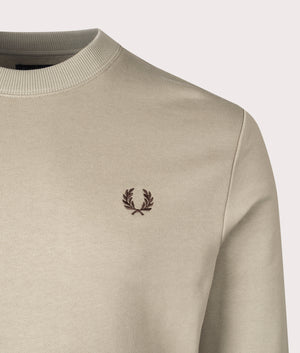 Crew Neck Sweatshirt in Warm Grey by Fred Perry. EQVVS Detail Shot.