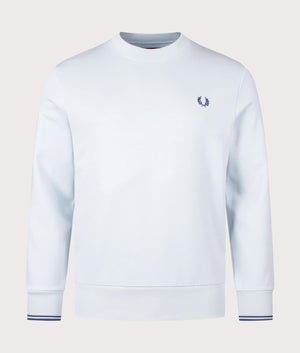 Crew Neck Sweatshirt in Light Ice by Fred Perry. EQVVS Front Angle Shot.