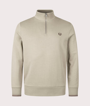 Fred Perry Quarter Zip Sweatshirt Warm Grey/Carrington Road Brick Front Shot