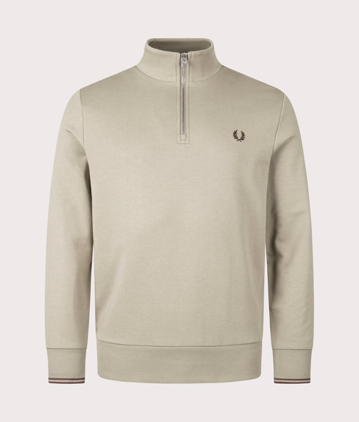 Quarter Zip Sweatshirt Warm Grey & Carrington Road Brick | Fred Perry