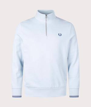 Fred Perry Quarter Zip Sweatshirt Light Ice/Midnight Blue Front Shot at EQVVS