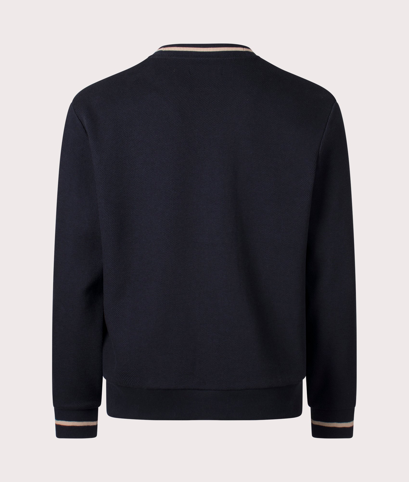 Fred Perry Tipped Pique Texture Cardigan Black & Warm Stone Back Shot at EQVVS