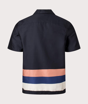 Bold Stripe Revere Collar Shirt in Black by Fred Perry. EQVVS Back Angle Shot.