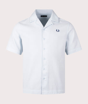 Fred Perry Pique Texture Revere Collar Shirt in Light Ice Front Shot at EQVVS