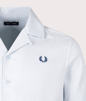 Fred Perry Pique Texture Revere Collar Shirt in Light Ice Detail Shot at EQVVS