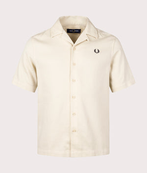 Pique Texture Revere Collar Shirt in Oatmeal | Fred Perry | EQVVS front shot