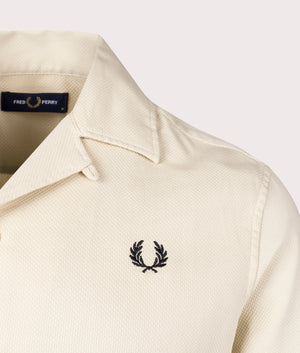 Pique Texture Revere Collar Shirt in Oatmeal | Fred Perry | EQVVS logo shot