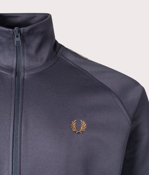 Fred Perry Contrast Tape Track Top Anchor Grey/Black Detail Shot At EQVVS