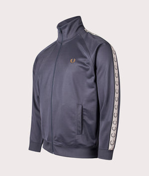 Fred Perry Contrast Tape Track Top Anchor Grey/Black Side Shot At EQVVS
